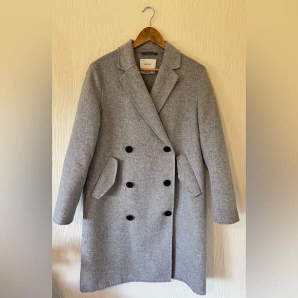 ViCOLO Wool Handmade Heather Grey Gray Double Breasted Long Midi Coat Peacoat - Picture 16 of 17